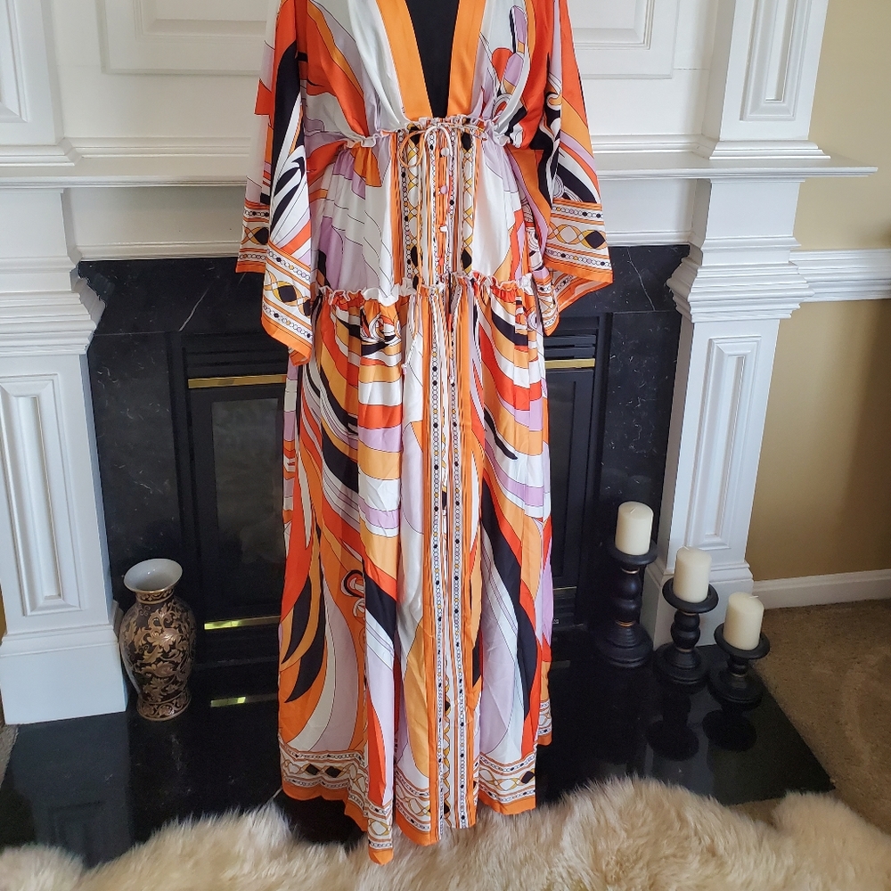 Multifunctional Pattern Print Maxi Robe Caftan - image 2